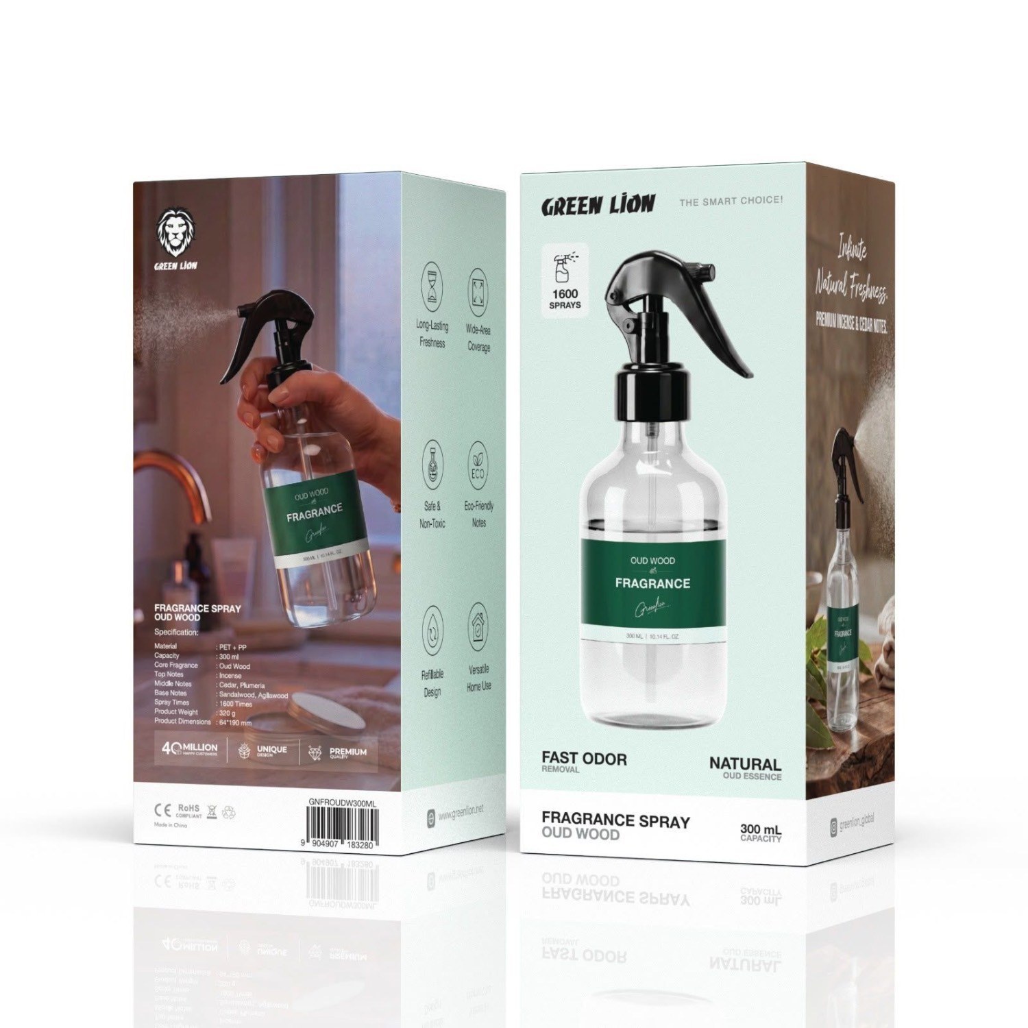 اسپری خوشبو کننده گرین لاین Oud Wood حجم ۳۰۰ میلی‌لیتر با رایحه چوب صندل